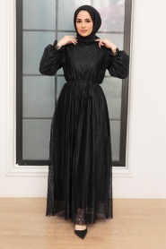 Black Hijab Dress 10394S - Thumbnail