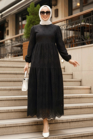Black Hijab Dress 1073S - NEVA STYLE