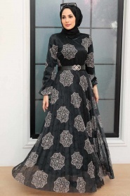 Black Hijab Dress 11870S - Thumbnail