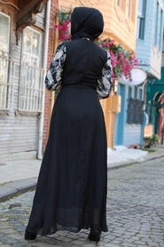 Black Hijab Dress 12327S - Thumbnail