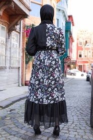 Black Hijab Dress 12328S - Thumbnail