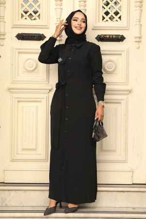 Black Hijab Dress 12504S - 3