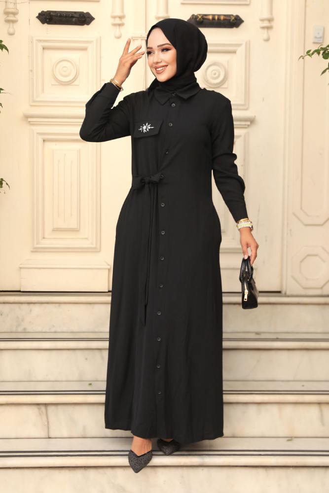 Black Hijab Dress 12504S - 1