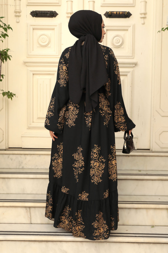 Modest Black Floral Long Dress 19481S - 4