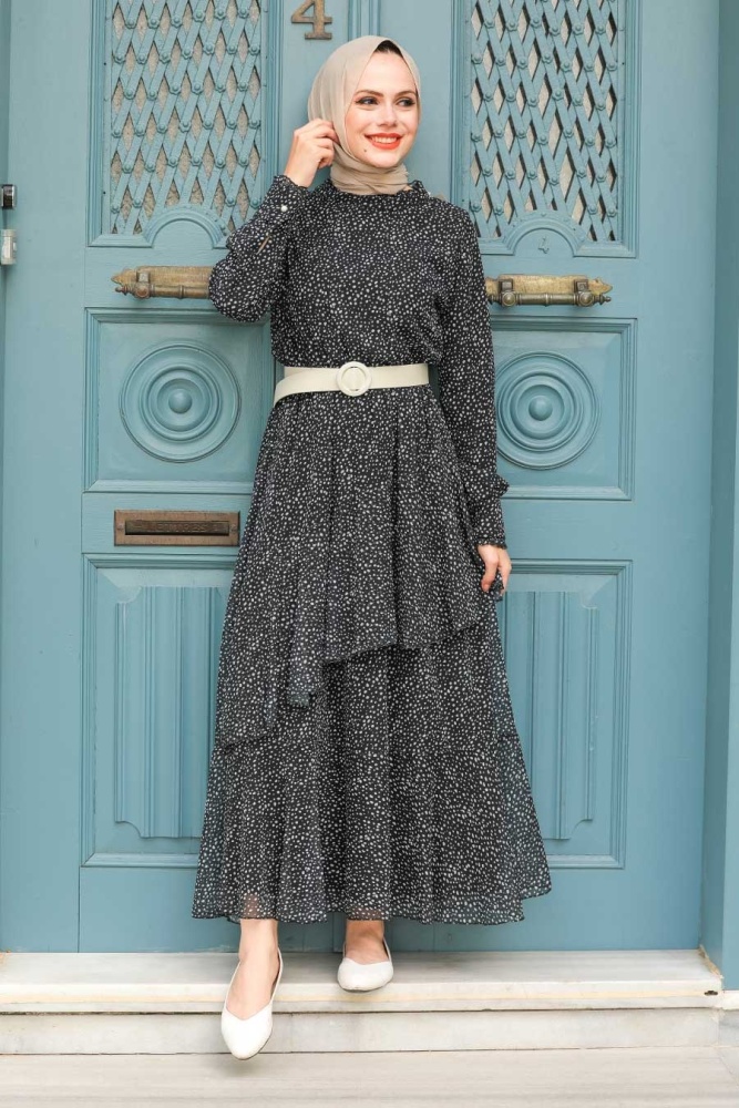 Black Hijab Dress 1472S - 1