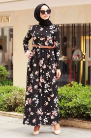 Black Hijab Dress 16394S - Thumbnail