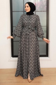 Black Hijab Dress 22471S - Thumbnail