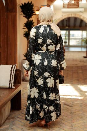 Black Hijab Dress 22770S - 4