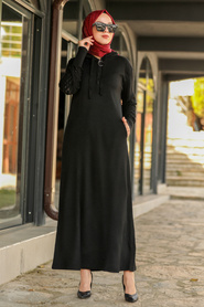Black Hijab Dress 2343S - Thumbnail