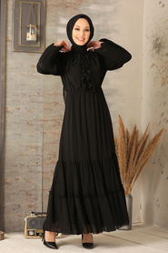 Black Hijab Dress 2409S - Thumbnail