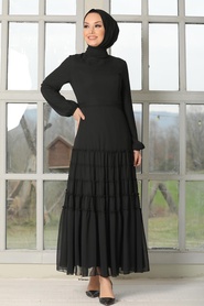 Black Hijab Dress 27001S - Thumbnail