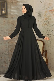 Black Hijab Dress 2703S - Thumbnail