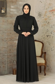 Black Hijab Dress 2703S - Thumbnail