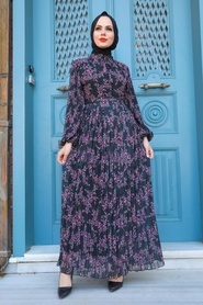Black Hijab Dress 27890S - Thumbnail
