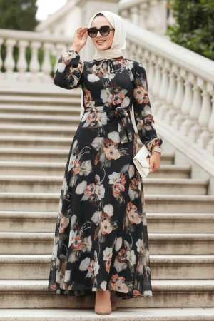 Black Hijab Dress 27926S - NEVA STYLE