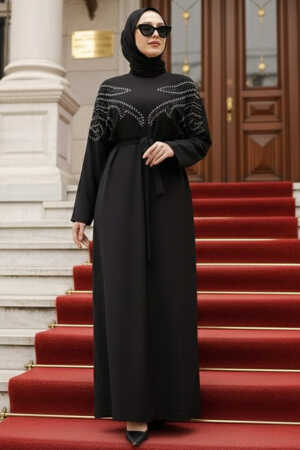 Black Hijab Dress 32290S - NEVA STYLE