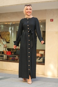 Black Hijab Dress 3335S - Thumbnail