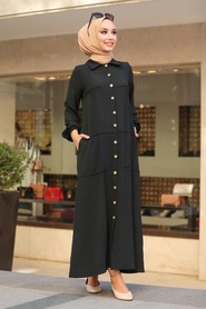 Black Hijab Dress 3340S - Thumbnail