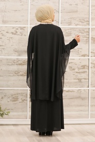 Black Hijab Dress 3469S - Thumbnail