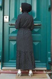 Black Hijab Dress 3736S - Thumbnail