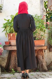 Black Hijab Dress 3957S - Thumbnail