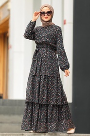 Black Hijab Dress 53471S - Thumbnail