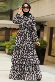 Black Hijab Dress 5347S - Thumbnail
