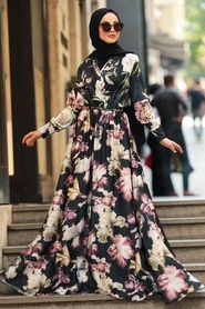 Black Hijab Dress 53496S - Thumbnail