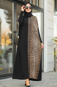 Black Hijab Dress 5453S - Thumbnail
