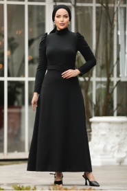 Black Hijab Dress 554S - Thumbnail