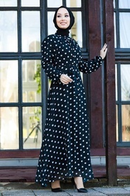 Black Hijab Dress 8139S - Thumbnail