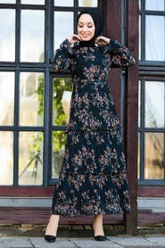 Black Hijab Dress 8140S - Thumbnail
