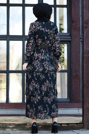 Black Hijab Dress 8140S - Thumbnail
