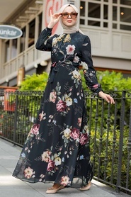 Black Hijab Dress 81545S - Thumbnail