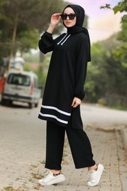 Black Hijab Dual Suit Dress 10212S - Thumbnail