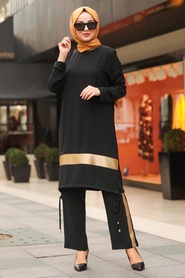 Black Hijab Dual Suit Dress 12106S - Thumbnail
