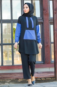 Black Hijab Dual Suit Dress 1426S - Thumbnail