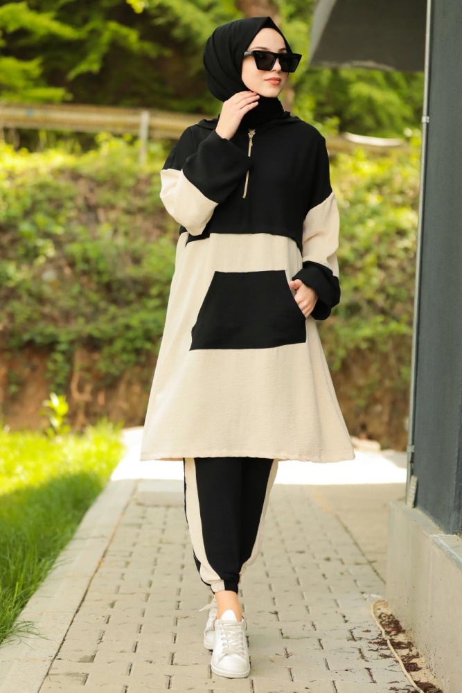 Black Hijab Dual Suit Dress 3428S - 1