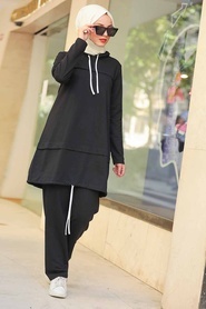 Black Hijab Dual Suit Dress 61740S - Thumbnail