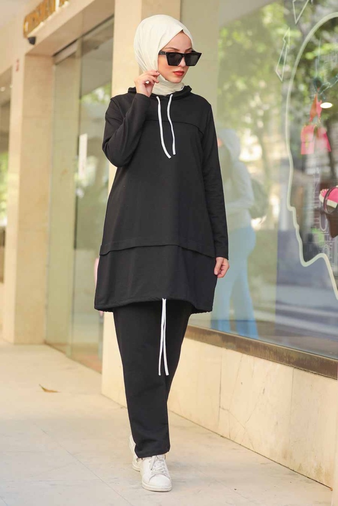Black Hijab Dual Suit Dress 61740S - 2