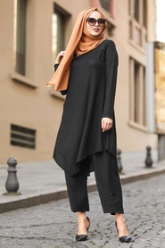 Black Hijab Dual Suit Dress 10082S - Thumbnail