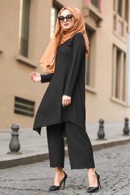 Black Hijab Dual Suit Dress 10082S - Thumbnail
