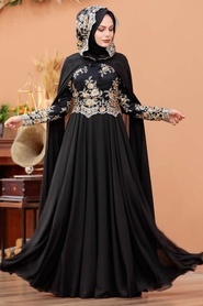 Neva Style - Black Turkish Hijab Evening Dress 7647S - Thumbnail