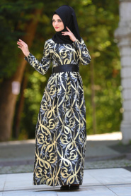Neva Style - Long Black Islamic Long Sleeve Maxi Dress 2441S - Thumbnail