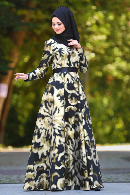 Black Hijab Evening Dress 24490S