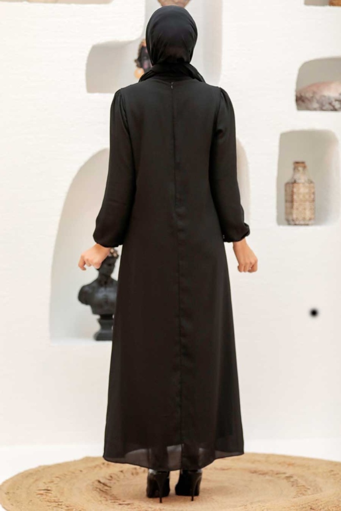 Neva Style - Modern Black Islamic Long Sleeve Dress 12951S - 2