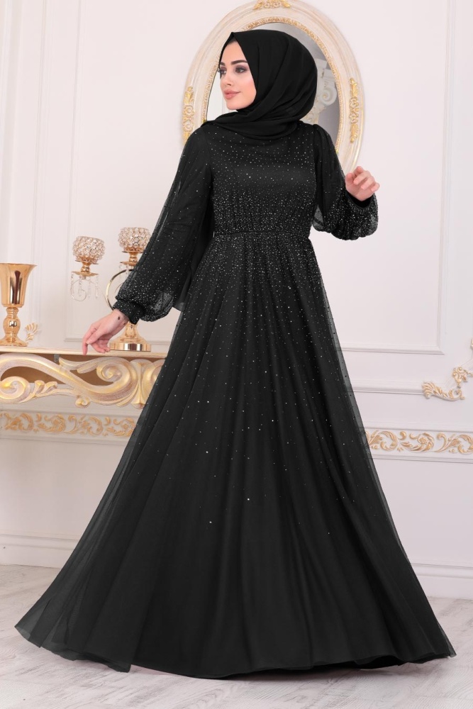 Black Hijab Evening Dress 21501S - 1