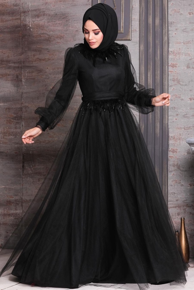 Black Hijab Evening Dress 21720S - 1