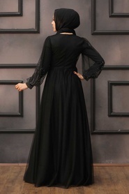 Neva Style -Stylish Black Islamic Long Sleeve Dress 22021S - Thumbnail