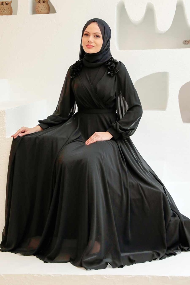 Neva Style - Long Black Muslim Evening Dress 22232S - 2